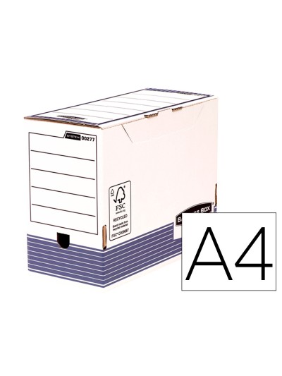 Caja archivo definitivo fellowes a4 carton reciclado 100% lomo 150 mm montaje automatico color azul