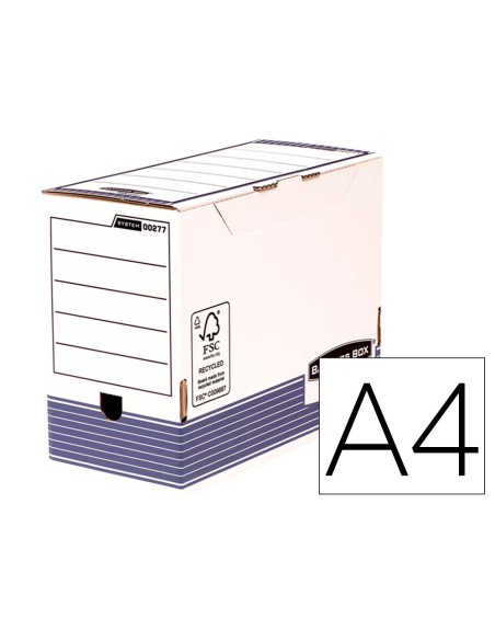 Caja archivo definitivo fellowes a4 carton reciclado 100% lomo 150 mm montaje automatico color azul