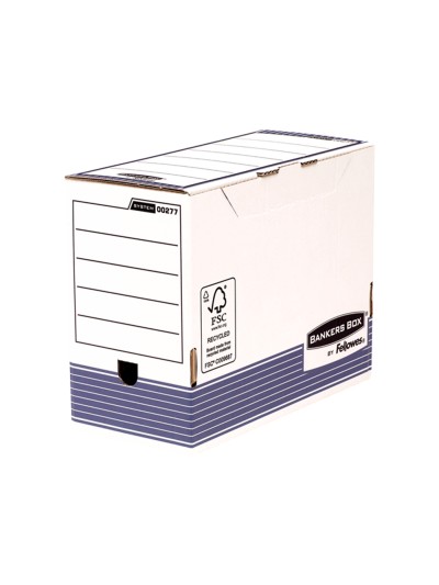 Caja archivo definitivo fellowes a4 carton reciclado 100% lomo 150 mm montaje automatico color azul