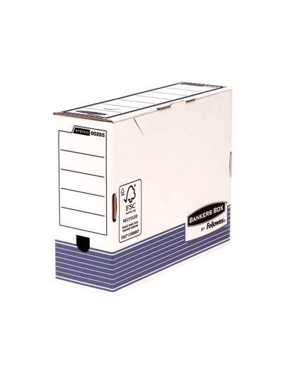 Caja archivo definitivo fellowes a4 carton reciclado 100% lomo 100 mm montaje automatico color azul
