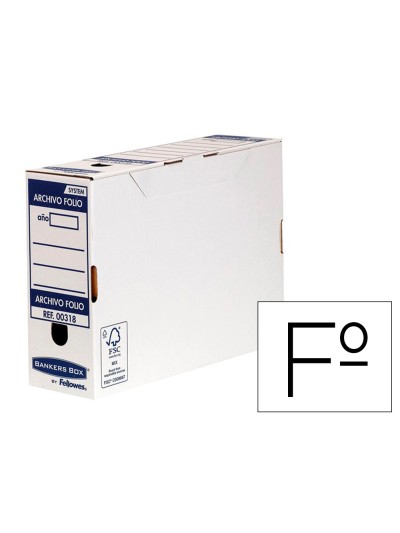 Caja archivo definitivo fellowes folio carton reciclado 100% lomo 100 mm montaje automatico color azul