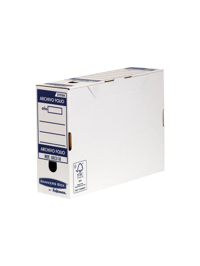 Caja archivo definitivo fellowes folio carton reciclado 100% lomo 100 mm montaje automatico color azul