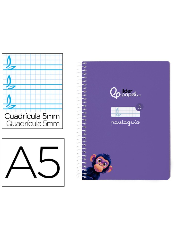 Cuaderno espiral liderpapel din a5 pautaguia tapa blanda 40h 75gr cuadro pautado 5mm color lila Cuaderno espiral liderpapel din a5 pautaguia tapa blanda 40h 75gr cuadro pautado 5mm color lila