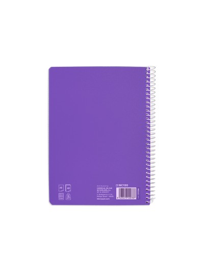 Cuaderno espiral liderpapel din a5 pautaguia tapa blanda 40h 75gr cuadro pautado 5mm color lila