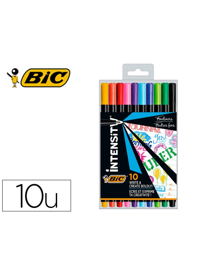 Rotulador bic intensity fine punta de fibra 0,4 mm blister de 10 unidades colores surtidos Rotulador bic intensity fine punta de fibra 0,4 mm blister de 10 unidades colores surtidos