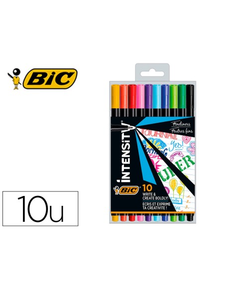 Rotulador bic intensity fine punta de fibra 0,4 mm blister de 10 unidades colores surtidos
