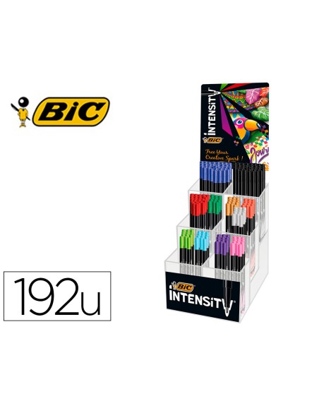 Rotulador bic intensity fine punta de fibra 0,4 mm expositor 192 unidades colores surtidos 160x130x345 mm
