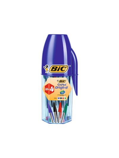 Boligrafo bic cristal mega tubo 16+4 unidades colores surtidos 8 azules / 5 negros / 4 rojos/ 3 verdes