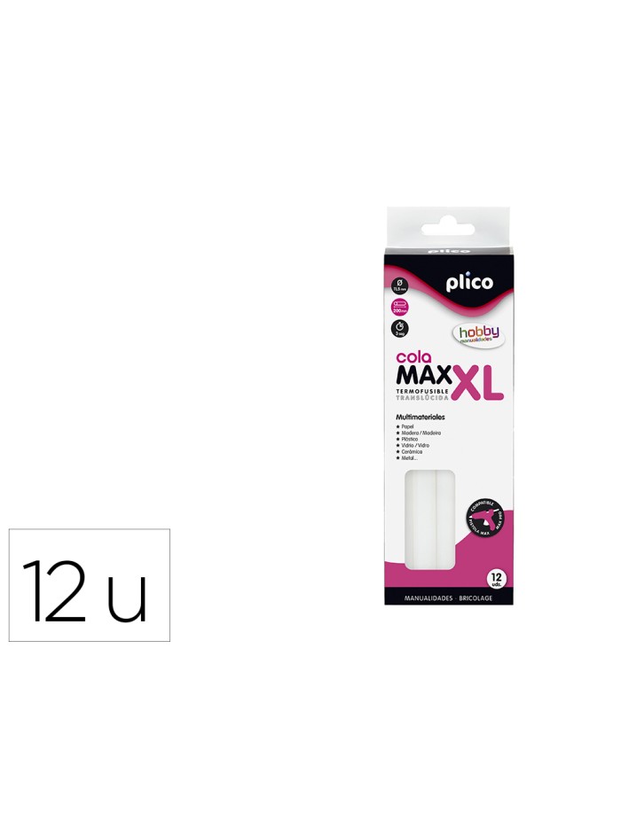 Barra termofusible plico cola max xl baja temperatura 11,5 mm de diametro x 200 mm de alto blister de 12 unidades Barra termofusible plico cola max xl baja temperatura 11,5 mm de diametro x 200 mm de alto blister de 12 unidades