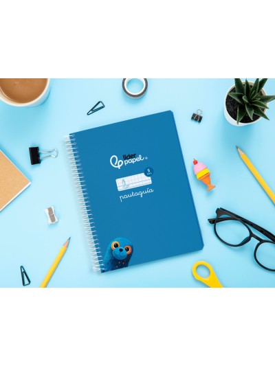 Cuaderno espiral liderpapel din a5 pautaguia tapa blanda 40h 75 gr cuadro pautado 5mm color azul