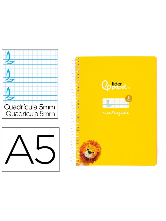 Cuaderno espiral liderpapel din a5 pautaguia tapa blanda 40h 75 gr cuadro pautado 5mm color amarillo Cuaderno espiral liderpapel din a5 pautaguia tapa blanda 40h 75 gr cuadro pautado 5mm color amarillo