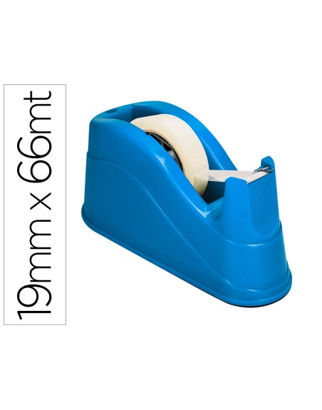 Portarrollo sobremesa q-connect plastico para cintas de 66 mt color azul 220x100x70 mm