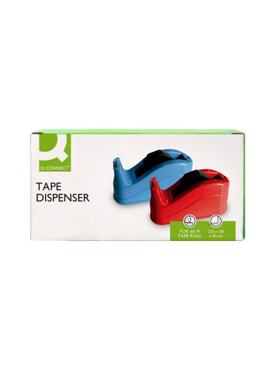 Portarrollo sobremesa q-connect plastico para cintas de 66 mt color azul 220x100x70 mm