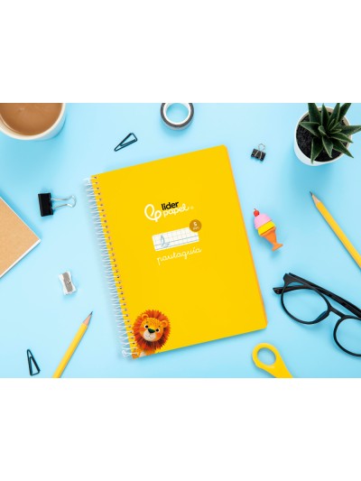 Cuaderno espiral liderpapel din a5 pautaguia tapa blanda 40h 75 gr cuadro pautado 5mm color amarillo