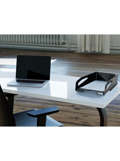 Bandeja sobremesa plastico q-connect gran capacidad con asa negro opaco 386x270x115mm