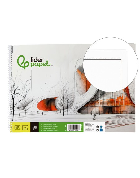 Bloc dibujo liderpapel lineal vanguardia 230x325mm 20 hojas 130g/m2 con recuadro perforado