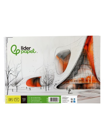Bloc dibujo liderpapel lineal vanguardia 230x325mm 20 hojas 130g/m2 con recuadro perforado