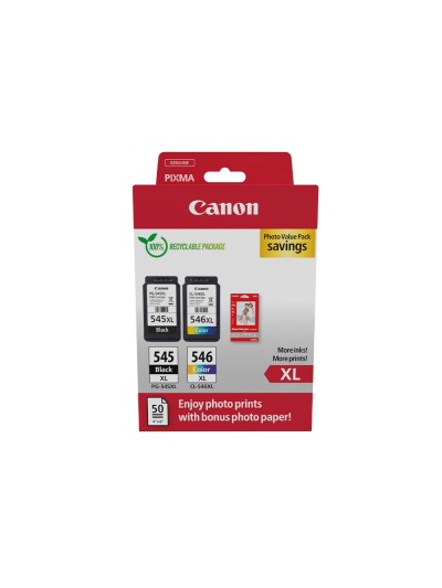 Ink-jet canon photo value pixma mg2450/2550 multipack negro/color pg545xl+ cl546xl +50 hojas papel foto 10x15 cm