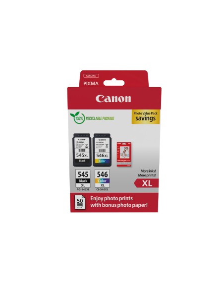 Ink-jet canon photo value pixma mg2450/2550 multipack negro/color pg545xl+ cl546xl +50 hojas papel foto 10x15 cm