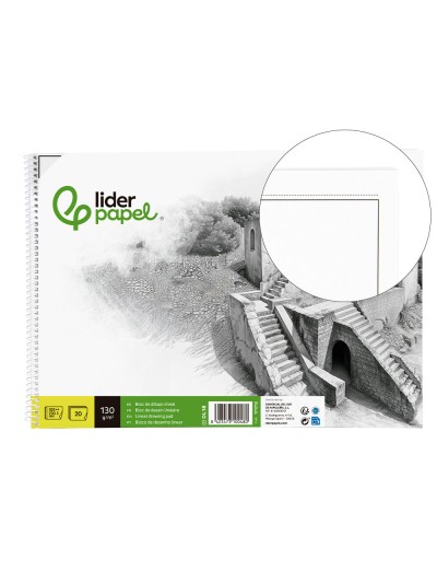 Bloc dibujo liderpapel lineal historico 230x325mm 20 hojas 130g/m2 con recuadro perforado