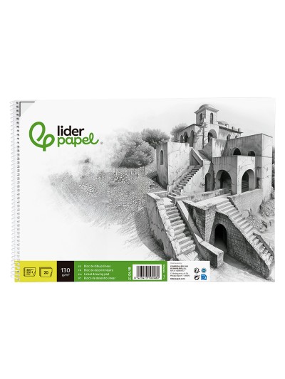 Bloc dibujo liderpapel lineal historico 230x325mm 20 hojas 130g/m2 con recuadro perforado