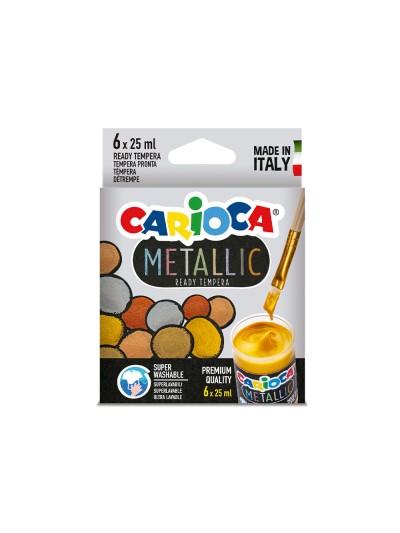 Tempera escolar carioca metallic bote 25 ml caja de 6 colores surtidos