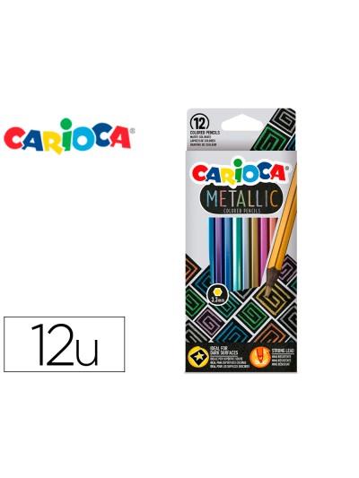 Lapices de colores carioca metallic hexagonal mina 3,3 mm caja de 12 colores surtidos