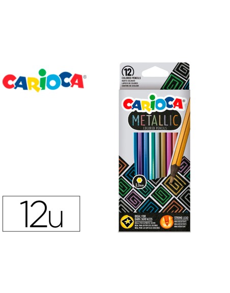 Lapices de colores carioca metallic hexagonal mina 3,3 mm caja de 12 colores surtidos