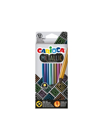 Lapices de colores carioca metallic hexagonal mina 3,3 mm caja de 12 colores surtidos
