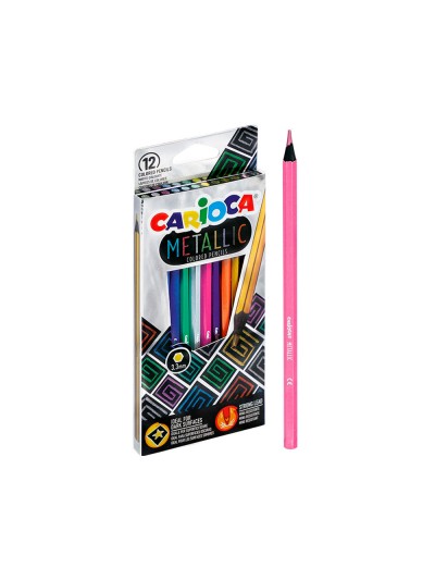 Lapices de colores carioca metallic hexagonal mina 3,3 mm caja de 12 colores surtidos