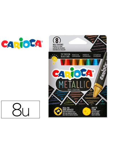Lapices cera carioca metallic triangular caja de 8 unidades colores surtidos