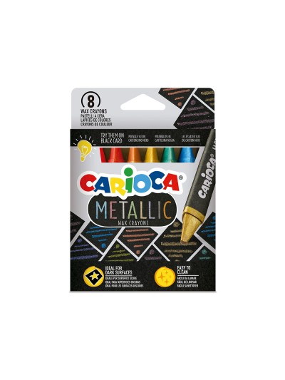 Lapices cera carioca metallic triangular caja de 8 unidades colores surtidos