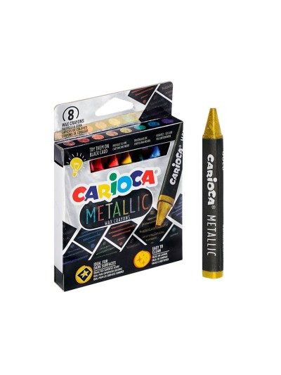 Lapices cera carioca metallic triangular caja de 8 unidades colores surtidos
