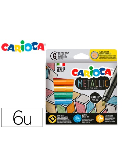 Rotulador carioca metallic punta maxi 6 mm caja de 6 colores surtidos