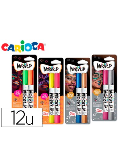 Barra de maquillaje carioca mask up neon / metallic expositor 12 blister de 2 barras colores surtidos