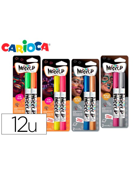 Barra de maquillaje carioca mask up neon / metallic expositor 12 blister de 2 barras colores surtidos