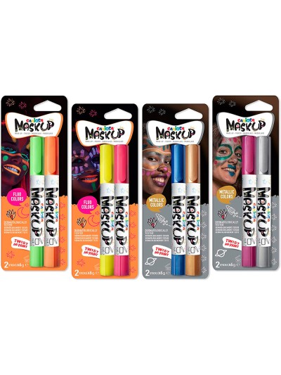 Barra de maquillaje carioca mask up neon / metallic expositor 12 blister de 2 barras colores surtidos