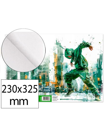 Bloc dibujo liderpapel artistico urban espiral 230x325mm 20 hojas 130g/m2 sin recuadro perforado