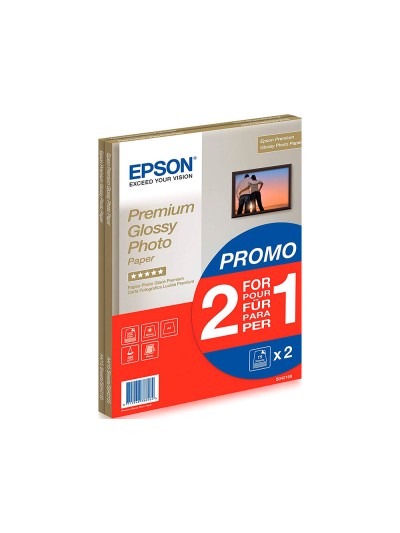 Papel fotografico epson premiun glossy photo satinado din a4 promo 2 x 15 hojas 225 gr