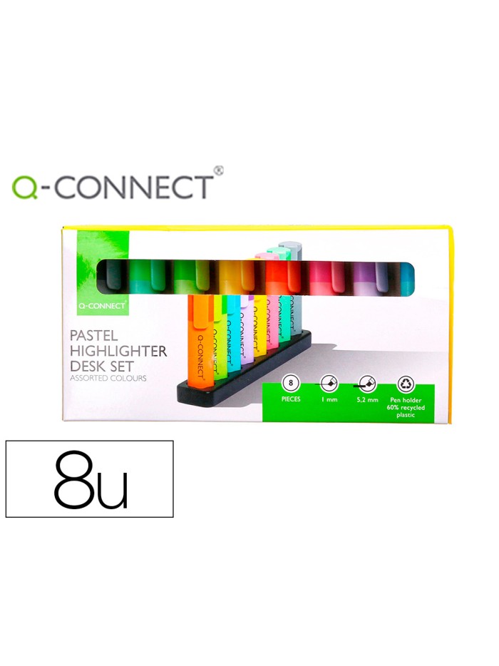 Rotulador q-connect fluorescente pastel punta biselada estuche de sobremesa 8 colores surtidos Rotulador q-connect fluorescente pastel punta biselada estuche de sobremesa 8 colores surtidos