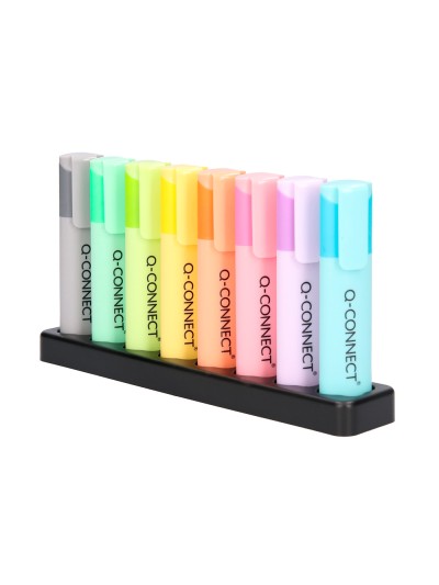 Rotulador q-connect fluorescente pastel punta biselada estuche de sobremesa 8 colores surtidos