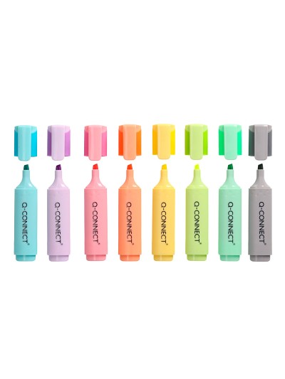 Rotulador q-connect fluorescente pastel punta biselada estuche de sobremesa 8 colores surtidos