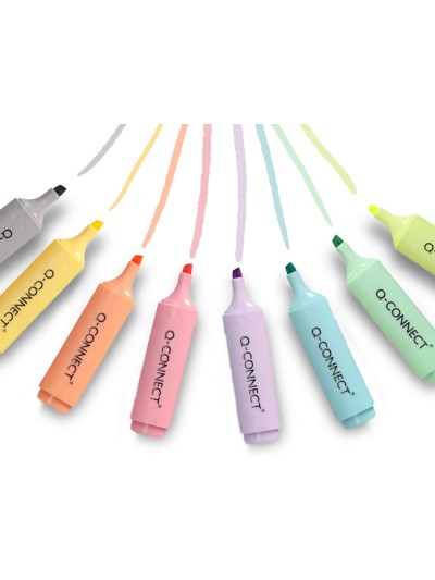 Rotulador q-connect fluorescente pastel punta biselada estuche de sobremesa 8 colores surtidos
