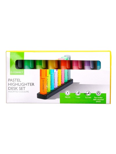Rotulador q-connect fluorescente pastel punta biselada estuche de sobremesa 8 colores surtidos