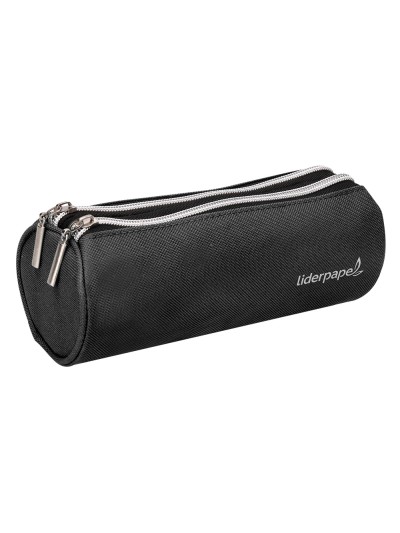 Estuche portatodo liderpapel cilindrico con 2 cremalleras negro 205x75x75 mm