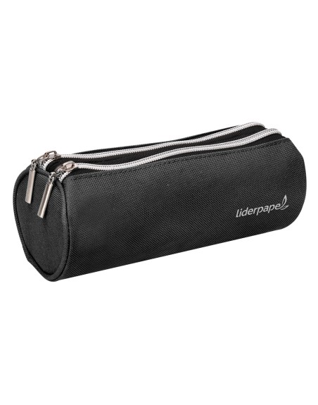 Estuche portatodo liderpapel cilindrico con 2 cremalleras negro 205x75x75 mm