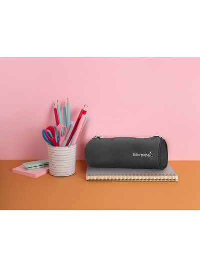 Estuche portatodo liderpapel cilindrico con 2 cremalleras negro 205x75x75 mm