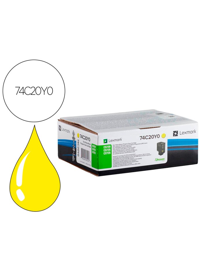 Toner lexmark laser 74c20y0 cx725de / cs720de / cs725de amarillo 3000 paginas Toner lexmark laser 74c20y0 cx725de / cs720de / cs725de amarillo 3000 paginas