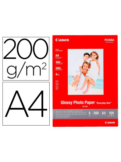 Papel fotografico canon pixma brillo din a4 200g/m2 ink-jet paquete de 100 hojas