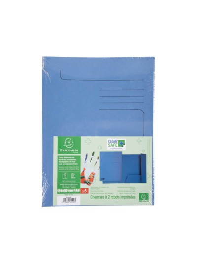 Subcarpeta cartulina exacompta clean safe din a4 con 2 solapas azul 400 gr paquete de 5 unidades